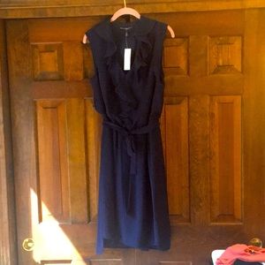 WHBM Sleeveless navy dress with ruffle neckline